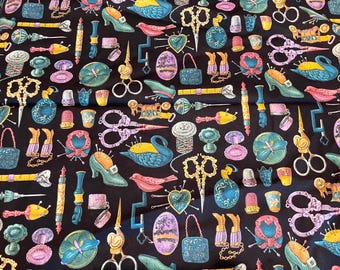 Vintage Fat Antique Sewing Notions Cotton Print Fabric Cranston VIP FQ Fat Quarter 18x20"
