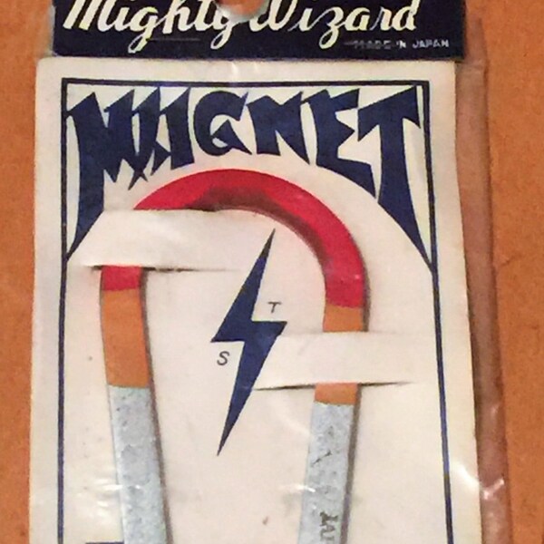 Vintage Mighty Wizard Magnets x2 Toy Made in Tokyo Japan Mid Century 50s Dime Store Science Toy Nerd party favor Original package