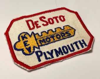 Rare Vintage DeSoto Patch Key Motors Plymouth IN Car Dealership Embroidered Sew-on Cheesecloth-backed Applique Shirt, Hat diy Unused 50s-60s
