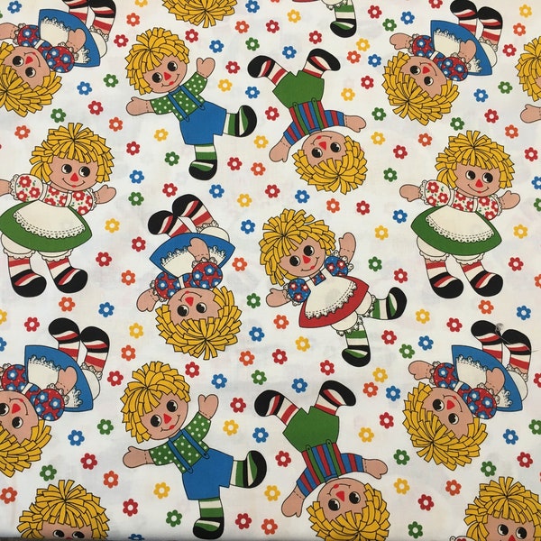 Rag Dolls Fabric Raggedy Ann Andy Friends Holly's Dolls Cotton Quilting Sewing Children's room diy  Blue Hill OOP by 1/2 Yard