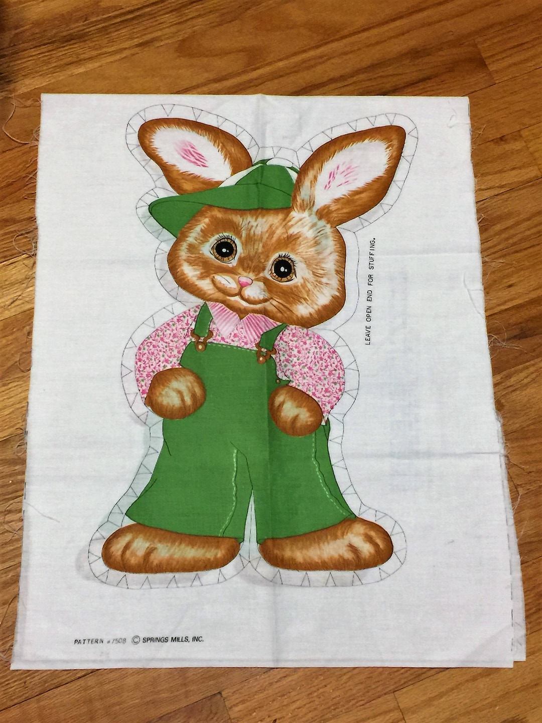 Vintage Bunny Rabbit Fabric Panel Retro Bib Overalls Easter Cut