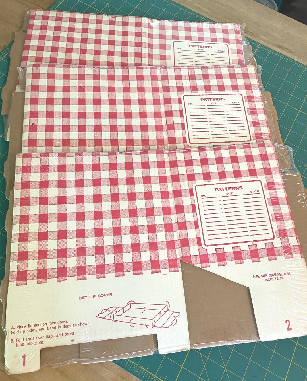Vintage Lot of 3 Sewing Pattern Box Red & White Check Cardboard Lone ...