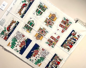Vintage Victorian Christmas Village Cut & Sew Stuffed 3D Setting Craft fabric Hallmark Wamsutta Holiday diy crafts, decor OOP