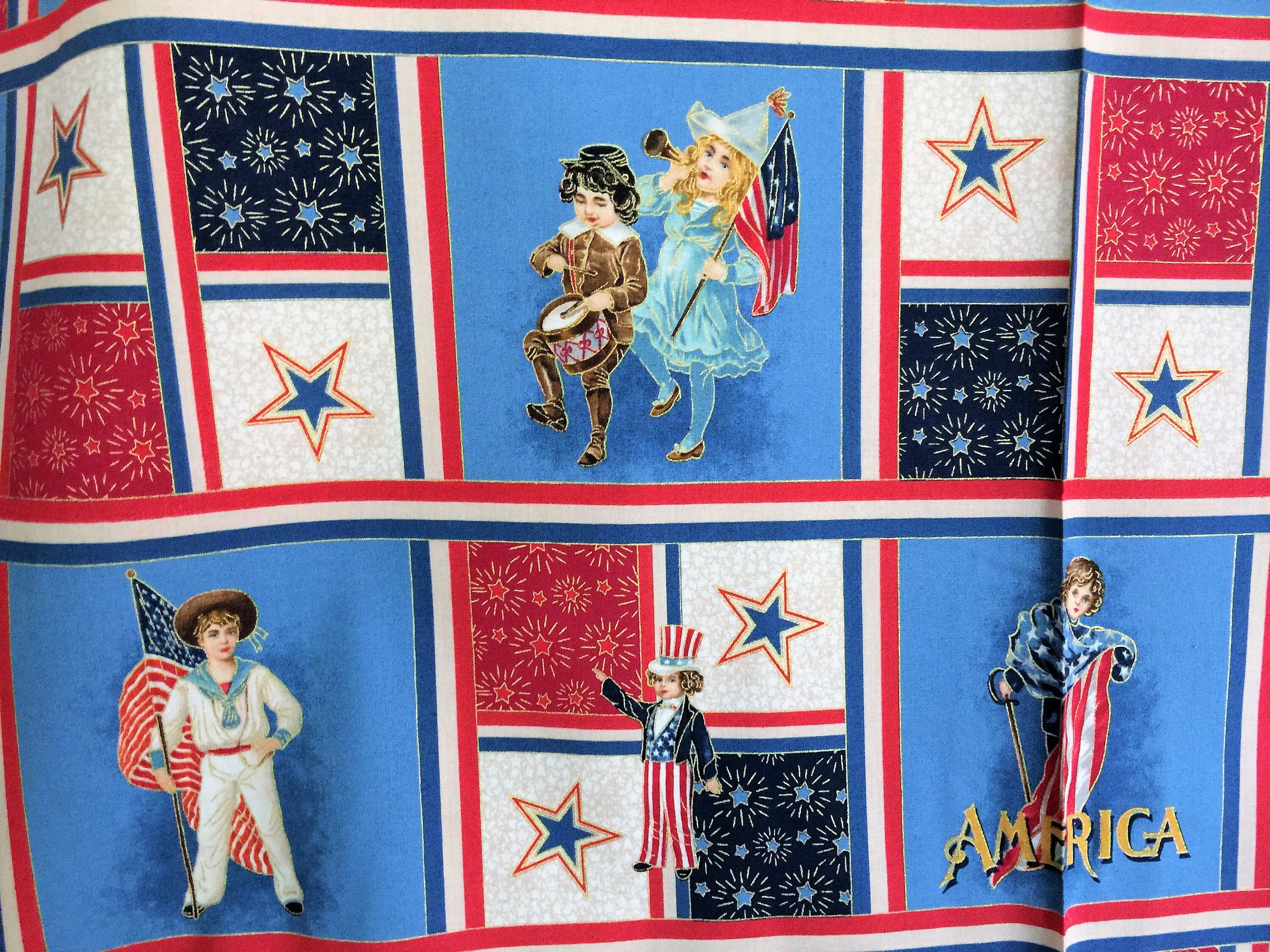 Patriotic Fabric Victorian Americana Young Patriots Patchwork Etsy