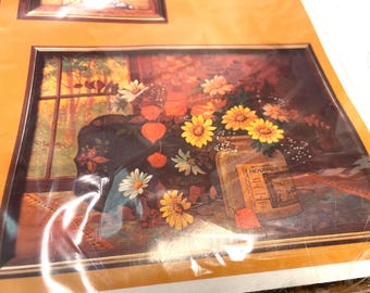 Vintage GOLDEN AUTUMN Floral Still Life Crewel Embroidery Kit 1980s  diy Creative Circle Sealed Harvest Grannycore