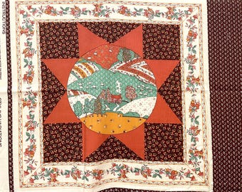 Vintage Georgia Bonesteel Grannycore Faux Cheater Quilt Pillow Squares Cotton Panel Country Scape Nestled Cottage & Sheep Pick 2 or All 4