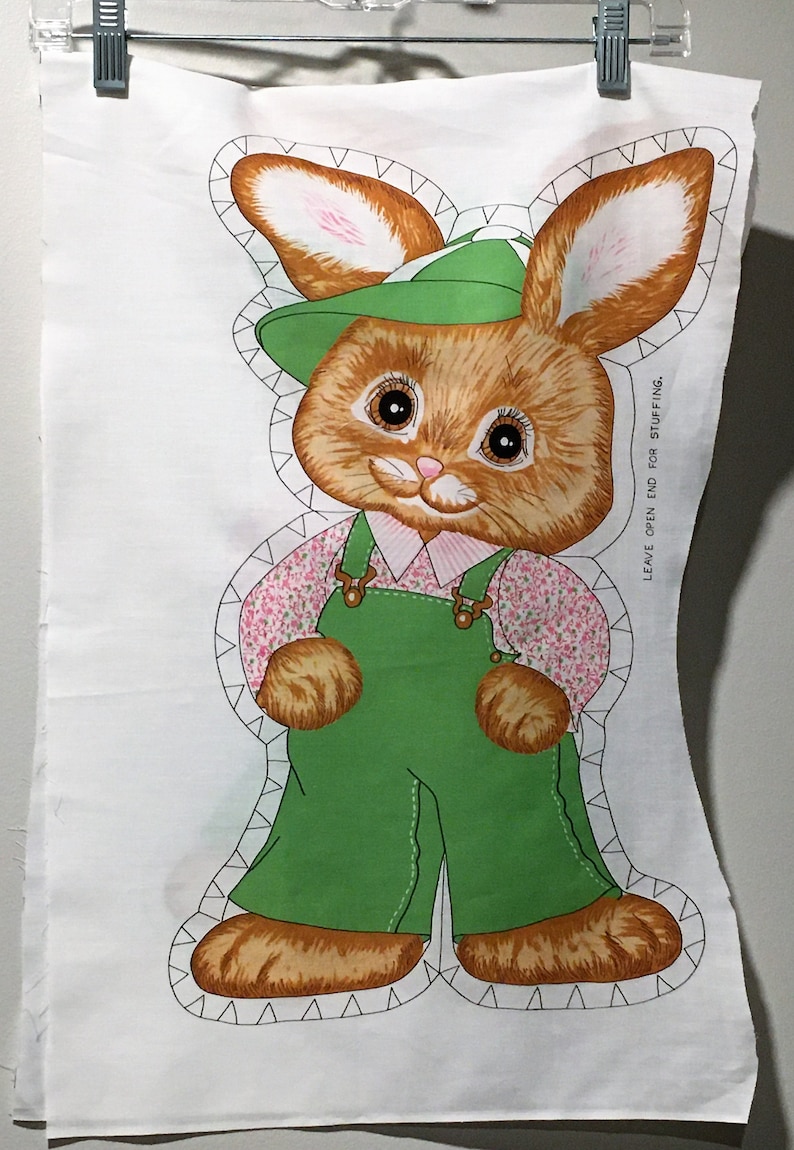 Vintage Bunny Rabbit Fabric Panel Retro Bib Overalls Easter | Etsy