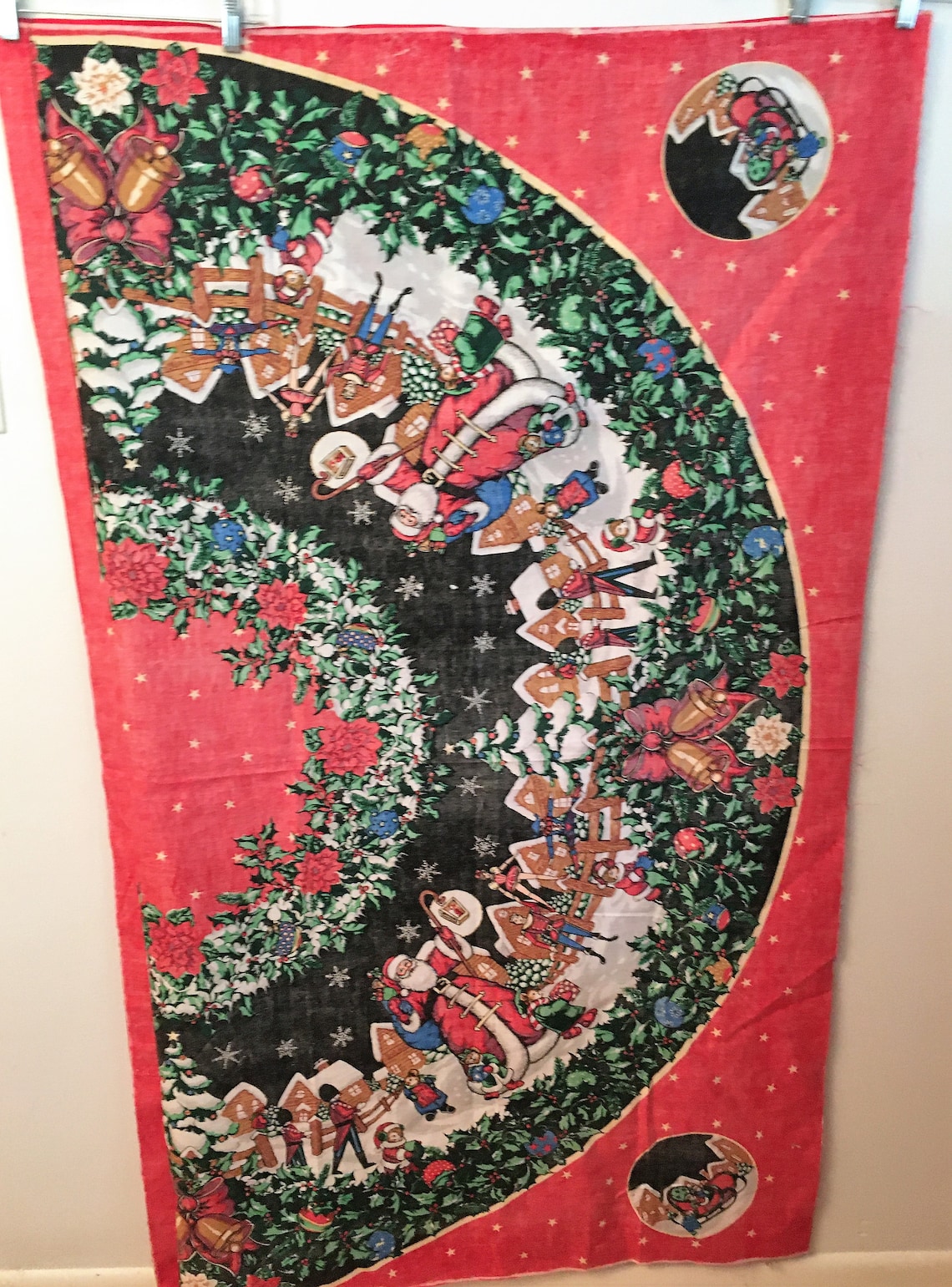 Vintage Christmas Tree Skirt Fabric Panel Victorian Santa Snow Etsy
