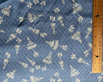 Vintage Fancy Parasol Umbrella Fabric Rayon Crepe? Delicate Texture, Cool Hand Hard to Show Blue Almost 3 Yards 38" Wide