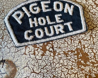 Vintage PIGEON HOLE COURT Fun Retro Embroidered Sew-on Cheesecloth-backed Patch Applique Shirt, Hat diy