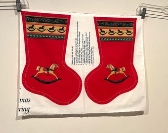 Vintage Christmas Hobby Horse Holiday Stocking cut & sew Fabric Panel diy Hallmark Wamsutta Please Read Makes Approx 16" diagonal keepsake