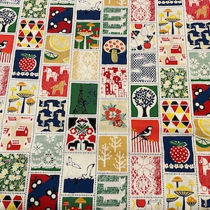 Fabric Mod Scandi Mushroom Dala Horse Bird Floral Cotton Quilt Gate FQ 18&quot;x21&quot; Fat Quarter oop Japan