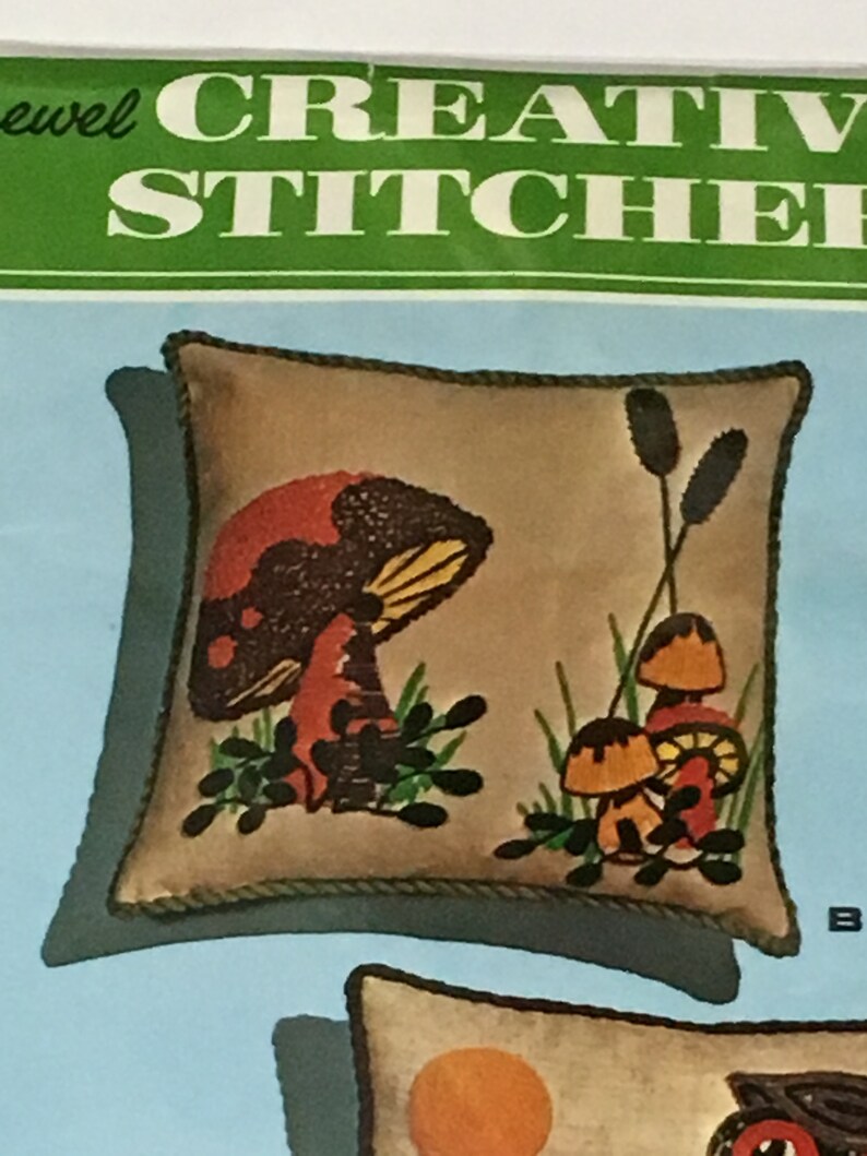 Vintage Vogart Mushroom Crewel Embroidery Pillow Kit 13 Etsy