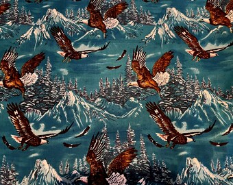 Vintage Bald Eagles Snow Capped Mountains fabric Cotton Shamash & Sons OOP Sold by the 1/2 yard