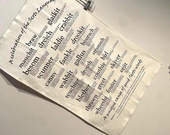 Scottish Tea Towel Scots Words Language Printed in Stirling Scotland OOP New old stock 100% Cotton