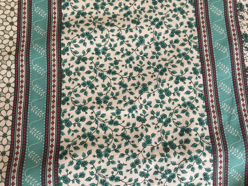 Vintage Green Floral Stripe Fabric Cotton Quilting FABRIC Etsy