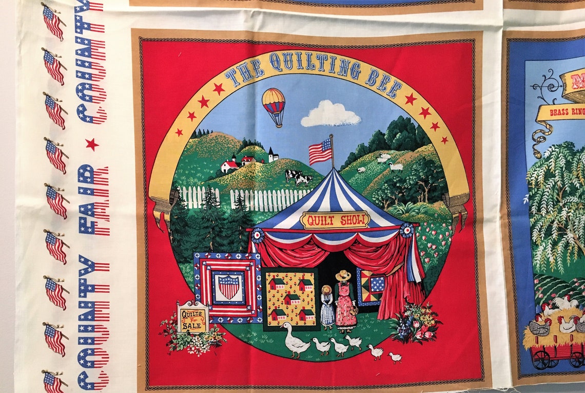 Vintage County Fair Fabric Pillow Squares Panel Quilt Show Etsy UK