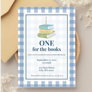 One for the Books Birthday Invite, Chapter One First Birthday Invitation, Storybook Themed Party, Canva Editable Template, Instant Download