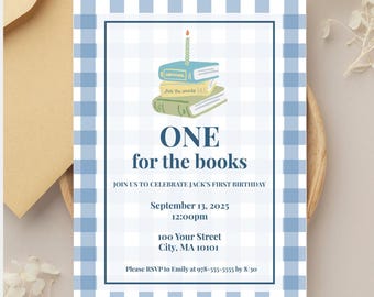 One for the Books Birthday Invite, Chapter One First Birthday Invitation, Storybook Themed Party, Canva Editable Template, Instant Download