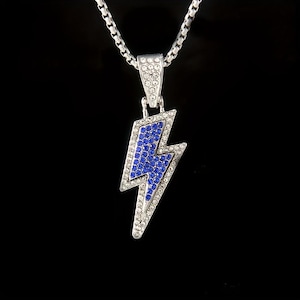Pingente Iced Out Lightning – Colar brilhante, joias de hip hop para homens e mulheres