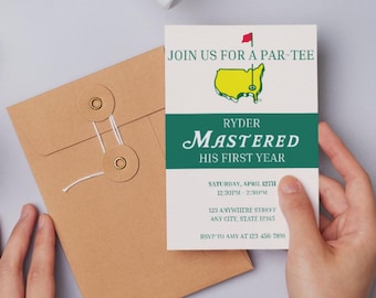 masters birthday invitation, golf first birthday invite, editable canva template, green jacket party invite, instant download