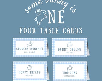 some bunny is one food tent cards, first birthday buffet labels, editable canva template, instant download