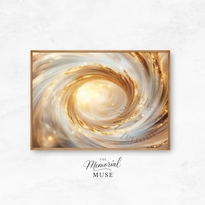 Gold & Ivory Abstract Spiral Art Print: Ethereal Swirl Decor (Digital Download)