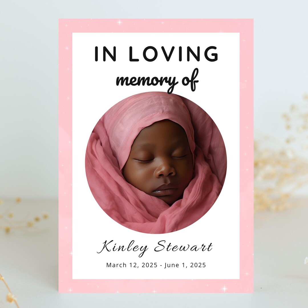 Baby Girl Memorial Program Template Pink Sky Funeral Booklet 5x7