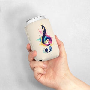 Colorful Musical Note Can Cooler Sleeve, Music Lover Gift, Festival Accessory, Personalized Cooler Sleeve, Party Favor