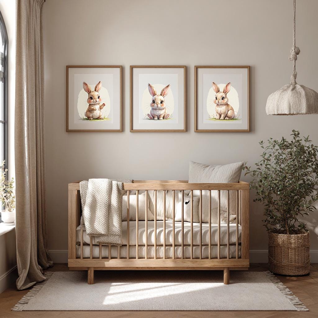 Set of 3 Watercolor Bunny Nursery Posters – Baby Room Wall Art ...