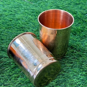 Pure Copper Cup 250ml 14oz Tamba Tumbler Glass Mug Holistic Health Yoga minimalist design choose  from plain designed 14oz Tumbler