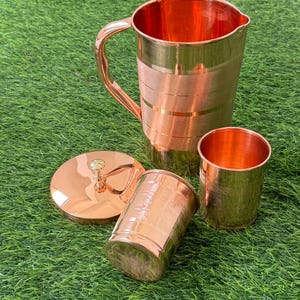 Pure Copper Pitcher 2000ml (2L) 16oz Tamba Jug,Urn,Carafe Holistic Health Yoga minimalist design choose from plain designed 16oz Tumbler