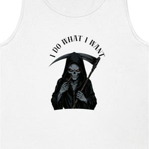 Skull Tank Top: Grim Reaper Graphic, Gothic Halloween Shirt