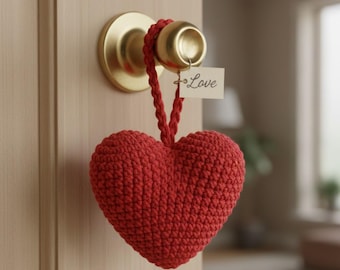 Crochet Plush Ornament, Handmade Amigurumi Heart Doll, Sleeping Heart Decor, Valentine Gift, Christmas