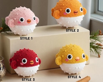 かぎ針編みのフグのぬいぐるみ、手作りの編みぐるみの魚の飾り、柔らかい糸の海の動物のおもちゃ、海をテーマにしたギフト