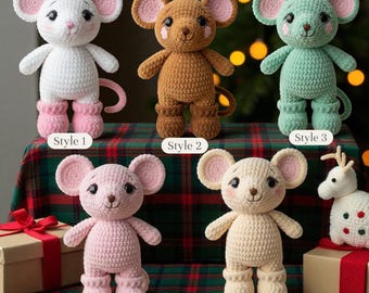 Mouse Plush Amigurumi Crochet Toy, Handmade Soft Yarn Animal Doll, Christmas Gift, Stuffed Mouse Ornament, Nursery Decor Plushie