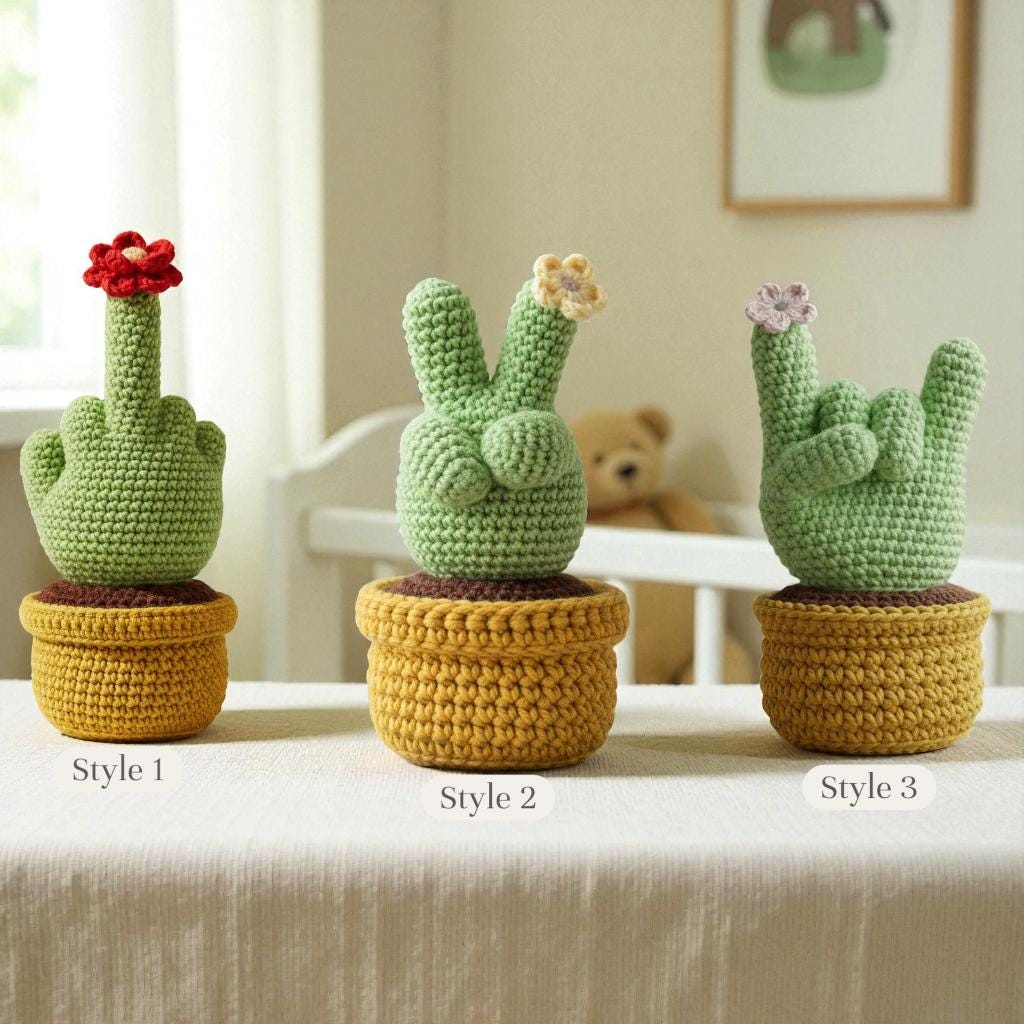Crochet middle finger cactus - Etsy.de