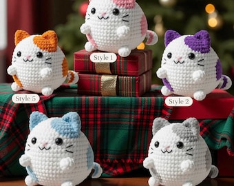 Handgemaakte gehaakte ronde kat pluche, amigurumi mollige kitty bal speelgoed, zacht gevulde kattenornament, kawaii kat cadeau voor woondecoratie