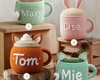 Personalized Crochet Mug Plush, Custom Name Crochet Cup Toy, Handmade Cute Coffee Decor, Cozy Amigurumi Gift for Tea Lovers
