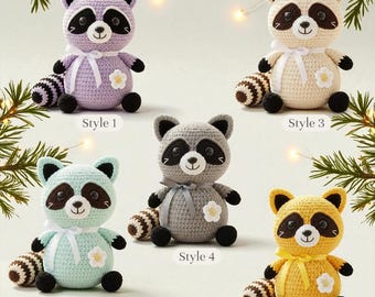 Crochet Raccoon Plush Toy, Handmade Amigurumi Animal Doll, Cute Crochet Woodland Toy, Soft Raccoon Stuffed Gift