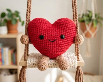 Crochet Swing , Handmade Amigurumi Heart, Romantic Love Gift, Valentine Table Decor, Yarn Heart Ornament