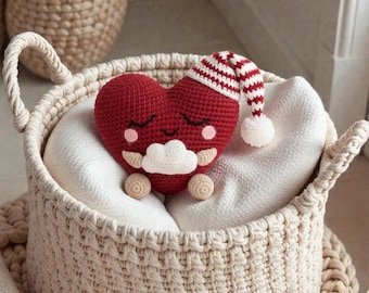 Crochet Heart Plush Ornament, Handmade Amigurumi Doll, Sleeping Heart Decor, Valentine Gift