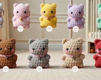 Crochet Keychain, Handmade Amigurumi Kitty Keyring, Mini Yarn Plush Bag Charm, Gift for Lovers