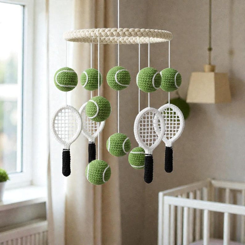 Crochet Theme Hanging , Handmade Tennis Decor, Neutral Sports Nursery ...