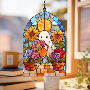 Cute Ghost Greenhouse Acrylics Suncatcher, Halloween Ghost Acrylic Window Hangings, Plant Lovers Gift, Halloween Home Decor, Gift For Her