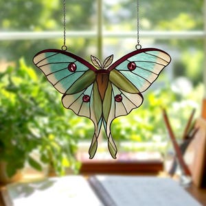 Luna Moth Butterfly Suncatcher, Personalized Stained Glass Window Hangings, Unique Christmas Gift, Home Decor Gift For Family