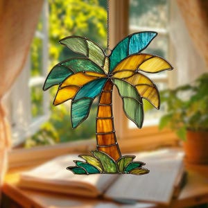 Palm Tree Suncatcher Window Hanging Sign, Palm Tree Ornament, Tropical Christmas Ornament, Beach Ornament, Palm Tree Lovers Gifts