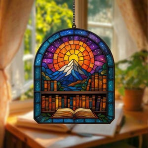 Night Court Suncatcher Ornament Fantasy Book Reader Gift Night Court Acrylic Window Hanging Night Court Mini Bookshelf Book Lover Home Decor
