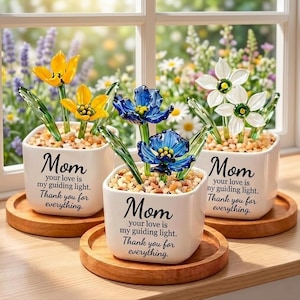 Custom Floral Engraved Glass Planter, Personalized Sign Flower Pot for Her, Meaningful Motherhood Gift, Aesthetic Glass Flower Vase