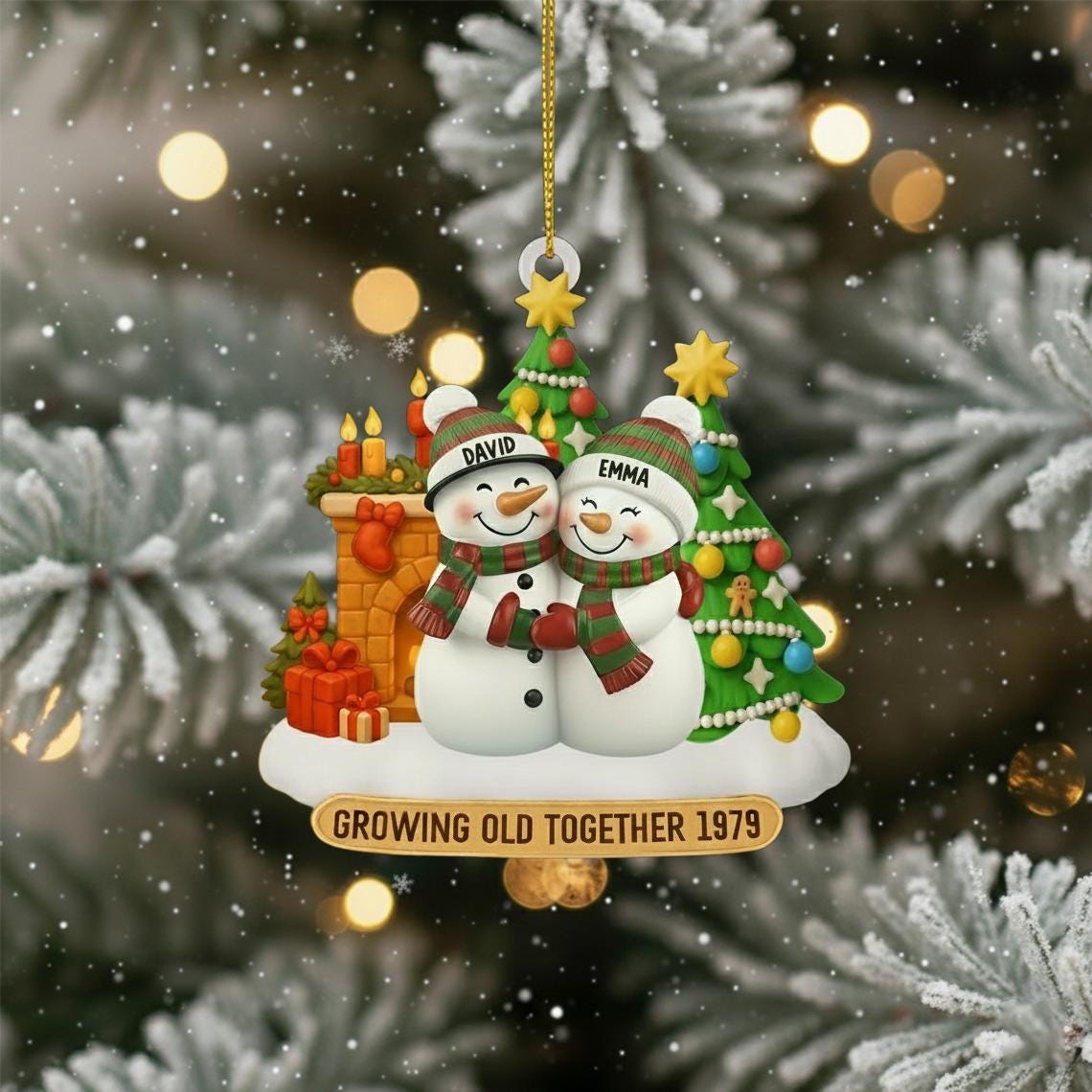 Custom Snowman Couple Growing Old Together Ornament, Personalized